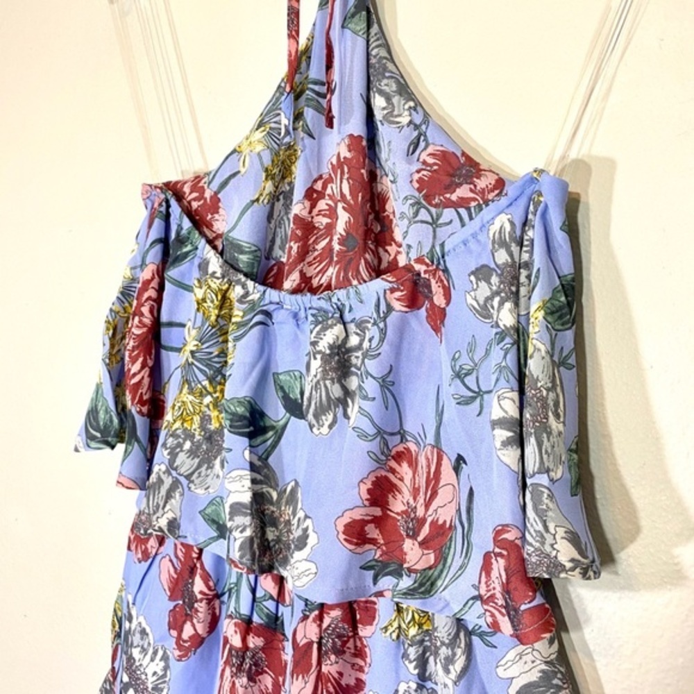 avlux Tiered Romper Floral Palm Print Jumper Halter Tied High Neck Shorts - Picture 9 of 12